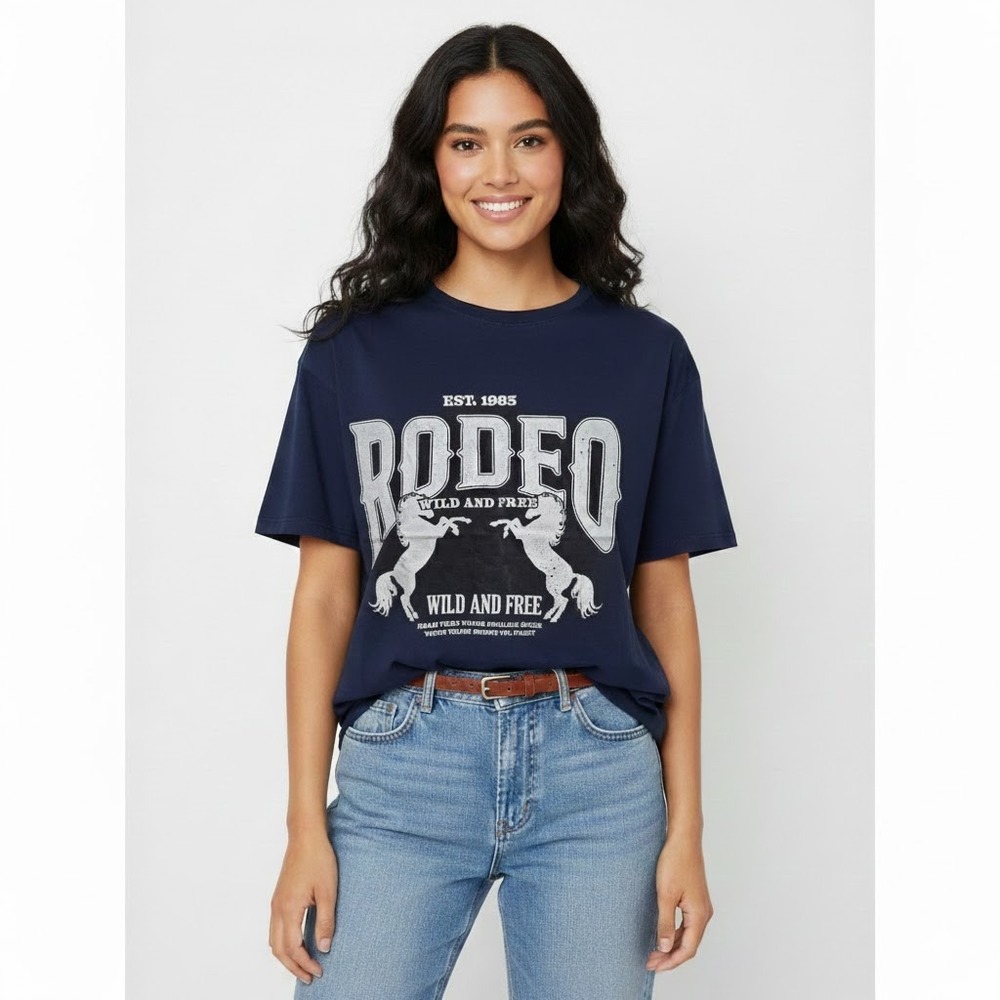Streetwear Society Rodeo Wild and Free Graphic Tee T Shirt Black - Size XS